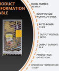 Heavy Duty 24V 200W 8 8A Fanless Switching Power Supply Dead Silent Convection Cooling Ac Dc Enclosed Adapter with specs.