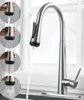 High Arc Kitchen Faucet With Pull Down Sprayer Single Handle Sink Faucet In Brushed Nickel 4 Mode Sprayer 3 Hole Install