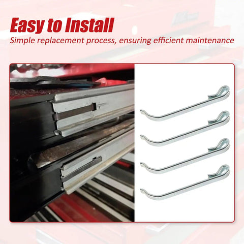 4 Pack Tool Box Drawer Slide Retaining Keeper Clips Universal Fit for Most Toolbox Drawers, showing installation process