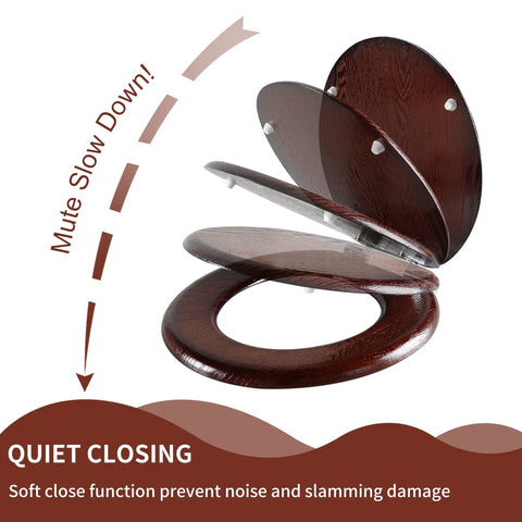 Elongated Wood Toilet Seat With Quiet Close For No Sweat Easy Clean Look Quick Release Hinges For Fast Cleaning Fits All American Toilet Brands Dark Walnut Finish Comfortable And Durable