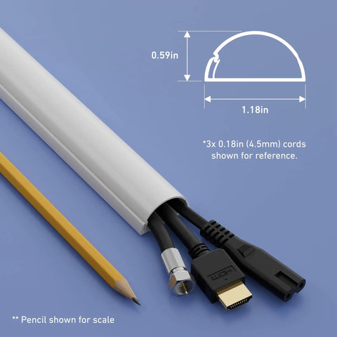 157 Inch Cord Cover Kit Easy Peel And Stick Self Adhesive Wire Hiders Paintable Cable Raceway shown with cables and pencil for scale.