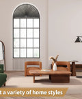Gray shade from 2 Pack Arch Window Shade For Half Round Windows No Tools Installation Easy Install in modern living room setting.