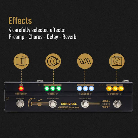 Acoustic Guitar Pedal Multi Effects With Analog Preamp And 2 Band EQ Warm Natural Tone Chorus Delay Reverb XLR Output