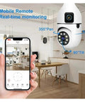 Dead Legit 8MP Dual Lens Wifi Ip Security Camera With E27 Bulb Mount, showing mobile real-time monitoring in a modern interior.