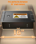 Rock Solid In Wall Steel Safe dimensions for 16 inch studs installation, showing concealed panel and key lock security.