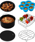 Six Piece Air Fryer Accessory Set For 3.7 Qt And Larger Ovens Including Cake Pan, Pizza Pan, Skewer Rack, Metal Holder, BPA Free