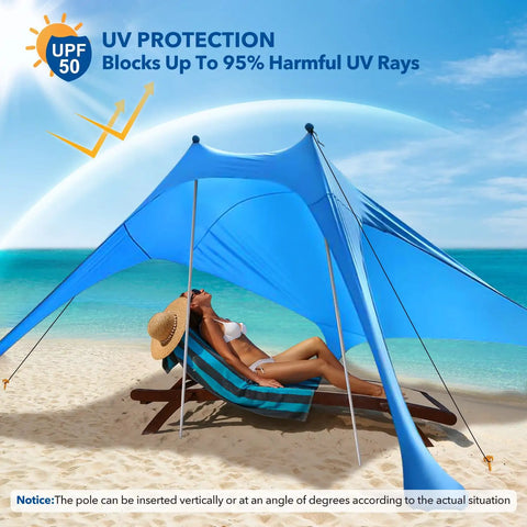 Woman under Ultra Portable Beach Tent Canopy With UPF50 Sun Protection, Pop Up Beach Shade For Outdoor Camping, by ocean