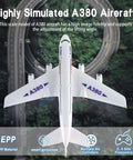 Top view of Ready To Fly A380 RC Airplane With 6 Axis Gyro Stabilizer on road, durable EPP foam material, beginner-friendly design.
