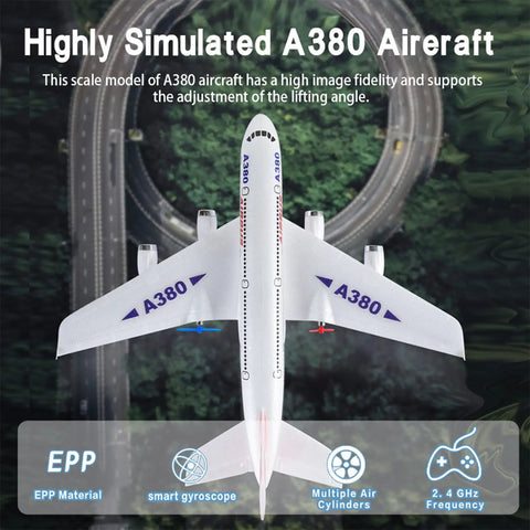 Top view of Ready To Fly A380 RC Airplane With 6 Axis Gyro Stabilizer on road, durable EPP foam material, beginner-friendly design.