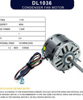 DL1036 One Third HP Blower Fan Motor 1075 RPM 3 Speed 115V Drop In Replacement Easy Fit For AO Smith Fasco GE Emerson Dayton