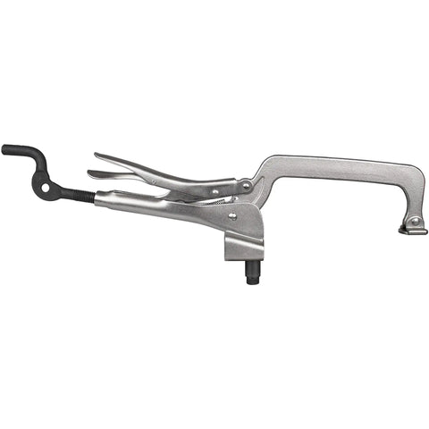 Inserta Plier Table Mount Clamp With Rear Crank Handle For Easy Hold Down 5/8 Inch Insert Diameter 6-1/8 Inch Throat Mounts On Right Angle Brackets Risers Or Clamping Squares For Elevated Push Down Clamping And Quick Pressure Adjustment
