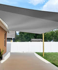 8x8 Foot Rectangle Shade Sail For Outdoor Patio Garden Gazebo Deck UV Blocking Canopy Breathable HDPE Shade Cloth Tear-Resistant With Reinforced Edges And No-Fuss D-Ring Setup Grey installed over a patio