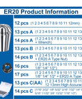 Super Cool 1 To 13 mm ER20 Collet Chuck Set For CNC Engraving Machining with product information and size details