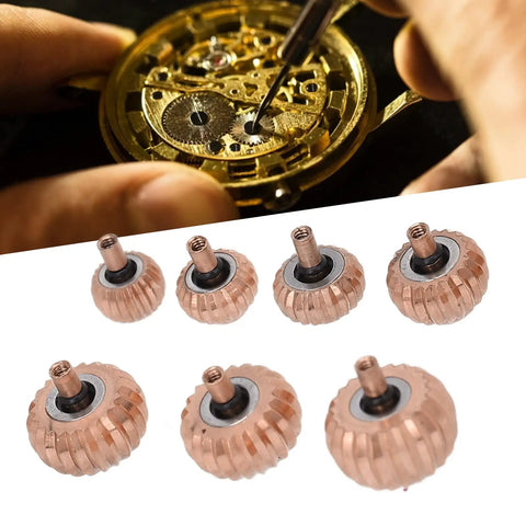 Rose Gold Watch Crown Replacement Kit Long Lightweight Portable Repair Tools Set 7 Pieces Alloy Diversified Sizes For DIY