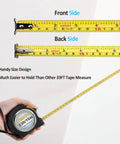 Double Sided Measuring Tape 33 Feet 10 Meters With Fractions In Inches And Metric Retractable Tape Measure With Magnetic Hook And Double Stop Buttons For Quick Accurate Readings And Pro Grade Handy Tool For DIY Projects; front and back sides shown