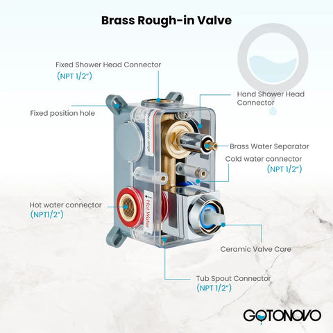 Brass rough-in valve for Polished Chrome Rain Shower Mixer Faucet Set With Waterfall Tub Spout 12 Inch Square Rainfall Head Ceiling Mount