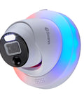 Add-On DVR Dome Security Camera With Sensor Spotlight And Flashing Lights, 4K UHD Video, side view with glowing LED lights