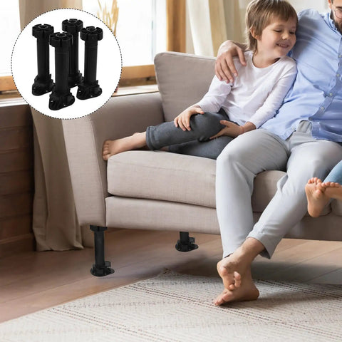 4 Pack Adjustable Cabinet And Table Furniture Legs Black ABS With Thickened Reinforced Support in living room setting