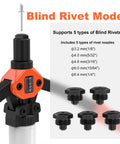 Dual Function Rivet Nut Tool Kit With 405 Rivet Nuts Blind Rivets 15 Mandrels And 5 Nozzles displayed in Blind Rivet Mode
