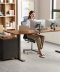 55 Inch L Shaped Electric Standing Desk With Drawers And File Cabinet Sets For Home Office Sit Stand Computer Desk In Walnut And Black