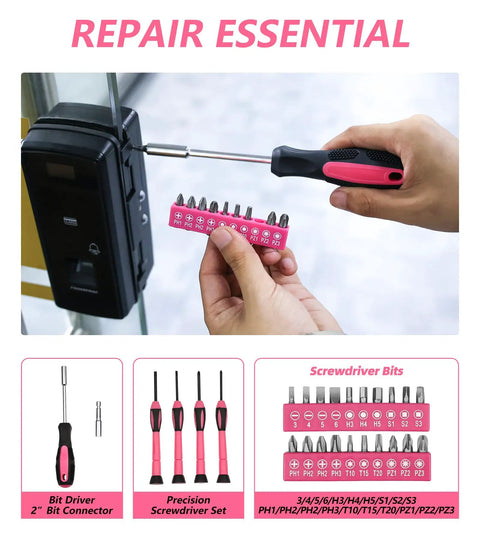 Using Pink 40 Piece Girly Tool Set For Women With Durable Chrome Vanadium Hand Tools In A Sturdy Plastic Toolbox on a device