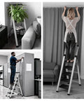 4 Step Folding Aluminum Ladder With Retractable Handrail, Lightweight 12.5 Lb Step Stool, Heavy Duty Up To 330 Lb, Grab And Go Portable Home Garage Reach Tool, Extends To 50.5 Inches, Folds Slim For Easy Storage, used indoors