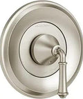 Delancey Valve Trim Kit With Universal Pressure Balance Cartridge in brushed nickel finish, front view of the handle and ceramic disc system.