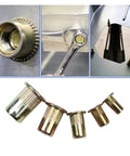 Top Notch Flat Head Rivet Nuts M3 To M12 Zinc Plated Steel With Knurled Grip For Heavy Duty Fastening 10-50 Pcs Assorted Sizes Set display with detailed view.