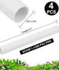 Four Heavy Duty White Schedule 40 Pvc Pipes 1.5 Inch Diameter By 17 Inch Length sitting on flowers, showcasing dimensions and sturdy design.