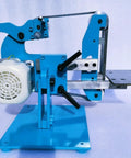 Top Tier Heavy Duty Bench Polisher 1100W Variable Speed Grinder And Belt Sander Station, blue steel base with motor and adjustable knobs.