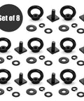 Heavy Duty Eight Pack M8 T Slot Track Tie Down Anchors Black Coated Stainless Steel Eye Bolts With Flat Fender Lock Washers, set of 8