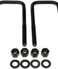 Beefed Up Rear Leaf Spring Axle U Bolt Kit For Nissan Titan XD 2016 2017 2018 Heavy Duty OE Replacement Rear Suspension U Bolts Easy Install Durable Quality For Tough Truck Jobs. Image showing two U-bolts, nuts, and washers.