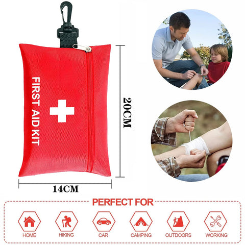 First Aid Kit, 97-piece, small red pouch with carabiner clip, 14x20 cm