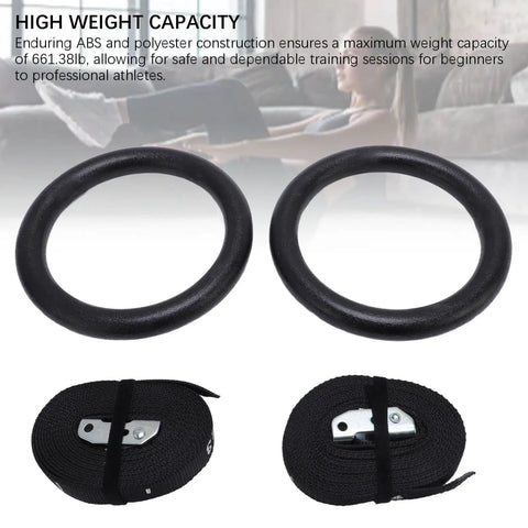 Gymnastic Rings With Straps Heavy Duty Up To Six Hundred Sixty One Lb Load Bearing Workout Equipment For Home Gym Training Multi Function Rings Set For Pull Ups And More For Gains And Strength Training