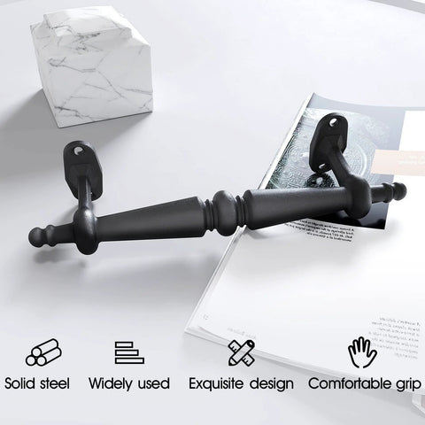 9 Inch Barn Door Pull Handle Set In Rustic Black Aluminum, shown in ergonomic design with smooth grip, easy install