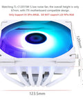 White ARGB Low Profile CPU Air Cooler With Six Copper Heat Pipes And A Quiet 120mm PWM Fan at top view with dimensions