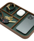 Full Grain Leather Catchall Tray Set For Nightstand And Entryway, Multi Tray Valet Organizer with keys, phone, and watch