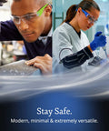 Bulk Safety Glasses For Men And Women, ANSI Z78.1 Certified, worn in construction and laboratory settings, clear eye protection.
