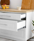 Kitchen cabinet with open drawers showing 10 Pairs 22 Inch Soft Close Full Extension Drawer Slides With Ball Bearing Heavy Duty Cabinet Drawer Slides 100 Pound Capacity Plus Easy Install For Smooth Quiet Operation And Durable Metal Guide Rails