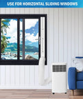 Portable Air Conditioner Window Kit with adjustable window seal, sliding track, 5.9 inch exhaust hose installed on horizontal window