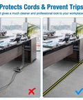 Before and after using 10 Foot Floor Cable Cover Protector Pro Grade Heavy Duty PVC Duct to prevent trips in office