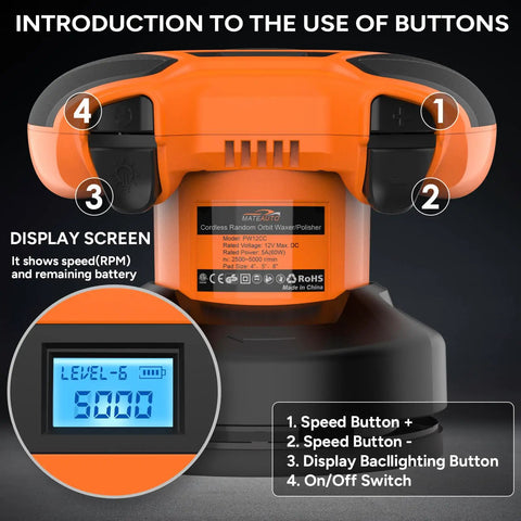 Cordless Car Polisher Kit With 12V 2000mAh Battery Dual Handle Buffer For Car Detailing And Paint Polishing Easy Speed Control Lightweight Design Great For Lampshade And Trim Finishing