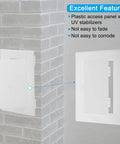 White 12X10 Inch Removable Hinged Access Panel For Drywall Plumbing And Electrical Wiring Featuring No Sweat Setup showing UV stabilizers.