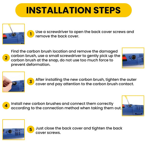 Installation steps for 120 Pieces Carbon Brushes Set For Electric Motors In 12 Different Sizes Must Have Repair Kit For Angle Grinders Circular Saws And Electric Hammer Drills