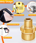 Brass high-pressure washer adapter with 1/4 NPT male and M22-14 male ends