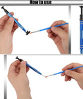 Instructions showing use of Nine Piece Keyboard Lube And Switch Extraction Kit with IC extractor and brush.