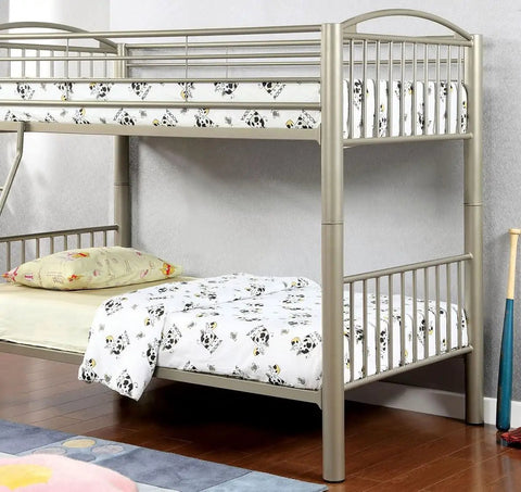 Twin Over Twin Metal Bunk Bed With Movable Ladder And Rails That Converts Into Two Separate Beds, Metallic Gold, Kids Room