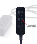3 Outlet Power Strip With 15 Ft Braided Cord Flat Plug 250 Joules Surge Protector UL Listed Black 5 Pack A No Brainer
