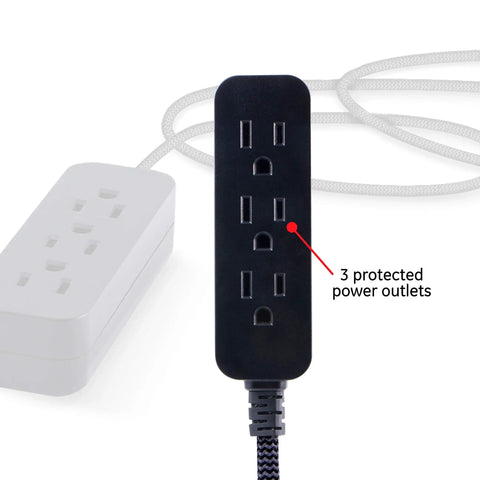 3 Outlet Power Strip With 15 Ft Braided Cord Flat Plug 250 Joules Surge Protector UL Listed Black 5 Pack A No Brainer
