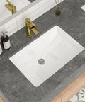 Undermount 21x14 Inch White Ceramic Bathroom Sink, Rectangular Vanity Lavatory Basin, Porcelain Under-Counter Hand Wash Sink With Overflow